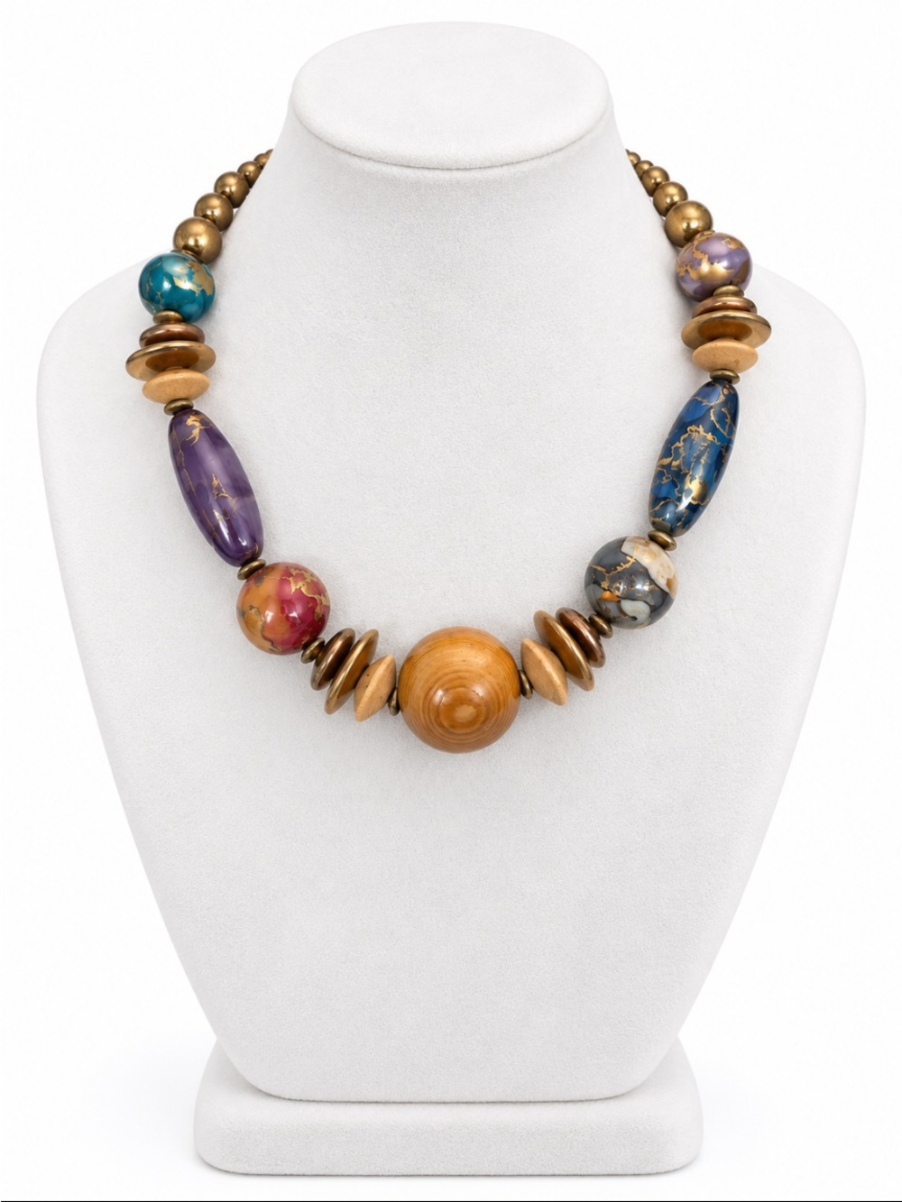 Designs by Paula Multicolor Marbled Bead Gold Tone Statement Necklace